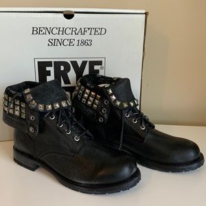 Frye Rogan Studded Lace Up Combat Biker Boots 8.5